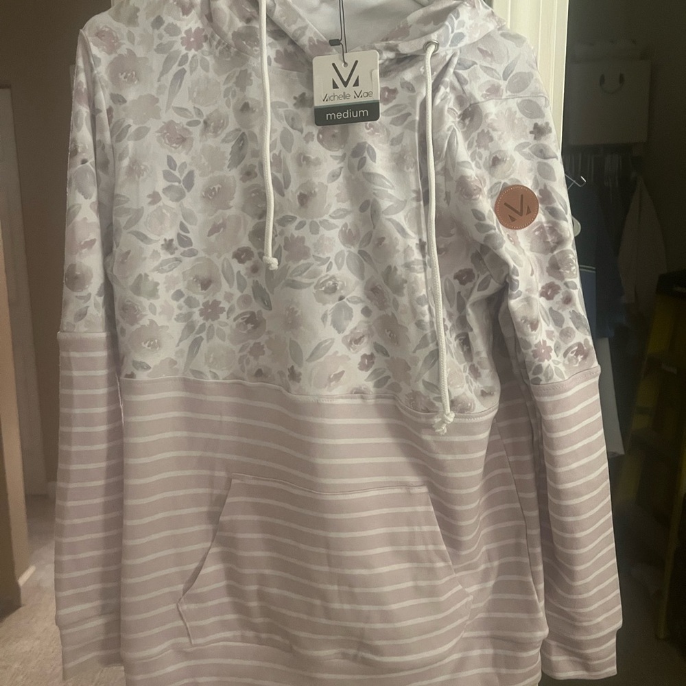 Floral and Striped Hoodie